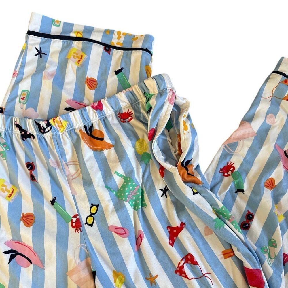 Kate Spade Blue White Stripe Beach Trip Pajama Set Short Sleeve Pant Size Large - Picture 5 of 6
